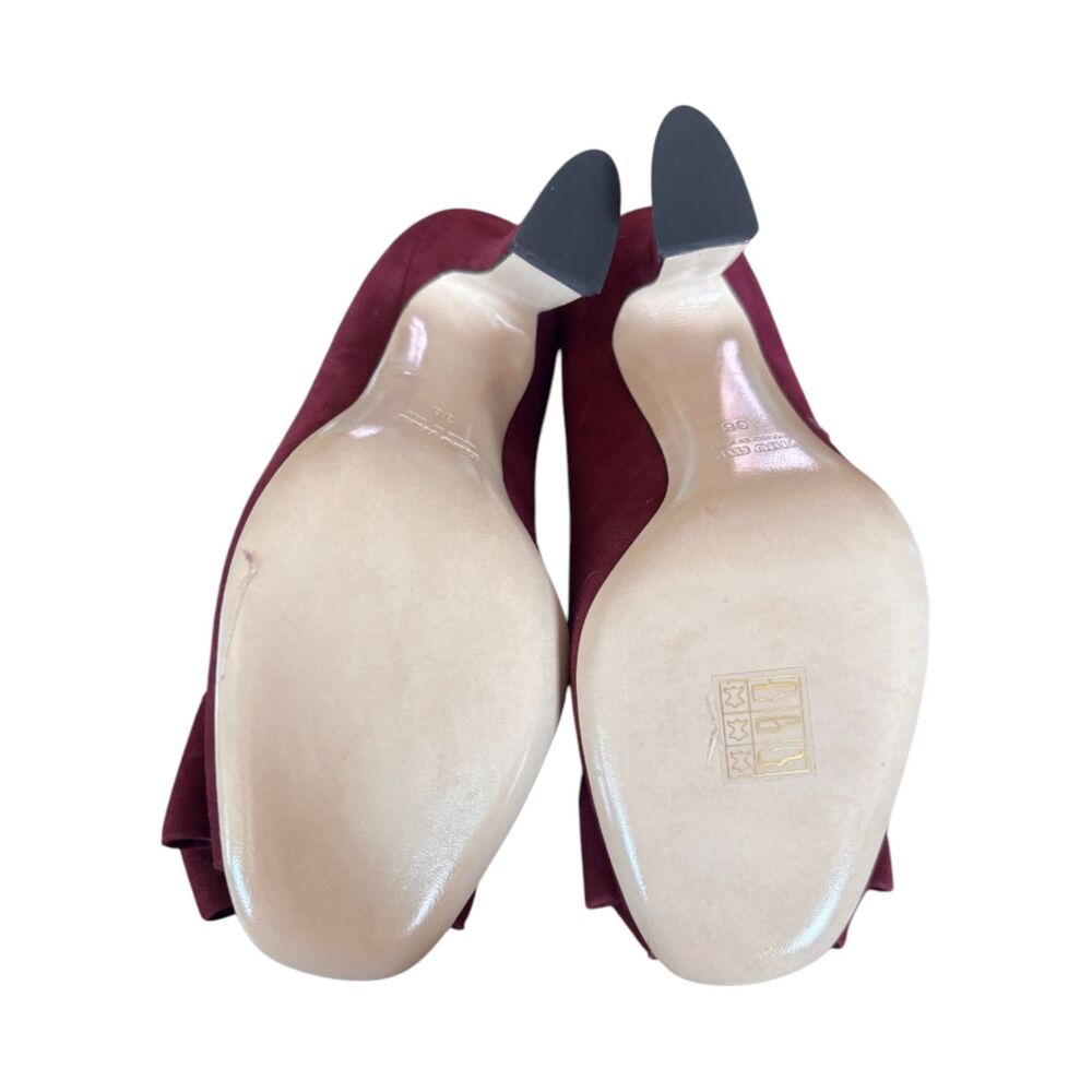 Miu Miu Burgundy Suede Peep-Toe Bow Pumps | Size 38 | Never Worn | Shoe Bag - Picture 3 of 5